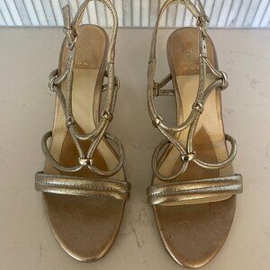 Isola Gold Wedge Open‎ Toe Sandals with Adjustable Straps, Size 6.5